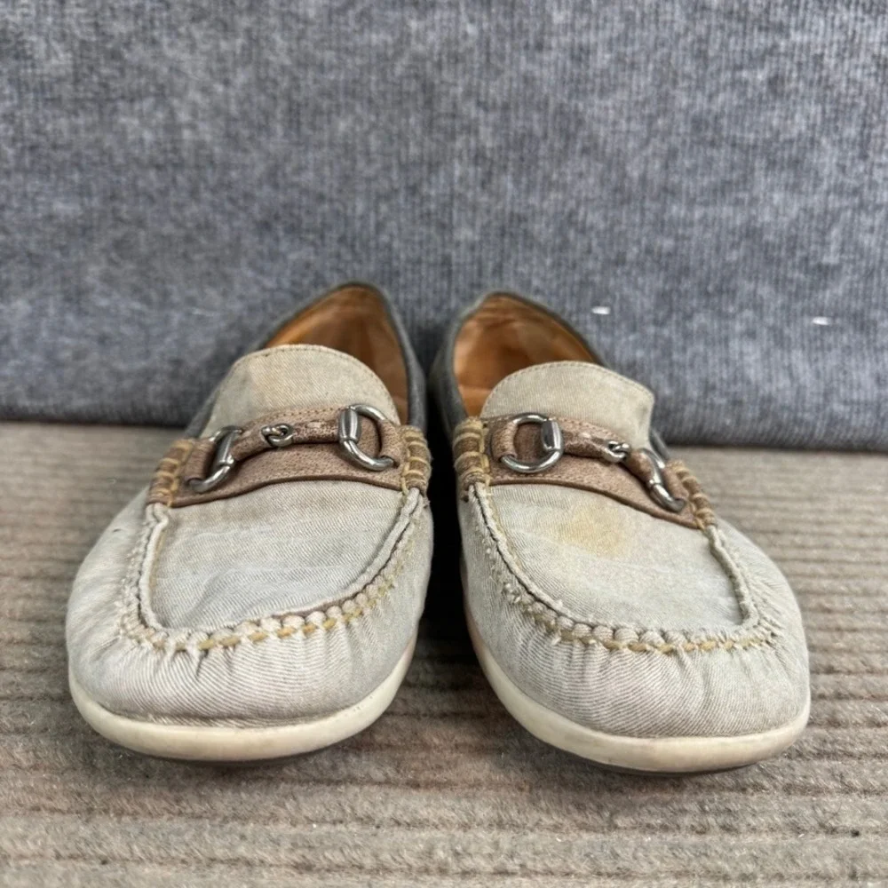 Martin Dingman Mens Canvas Bit Loafers Tan Grey Moc Toe Slip On Shoes Size 10M